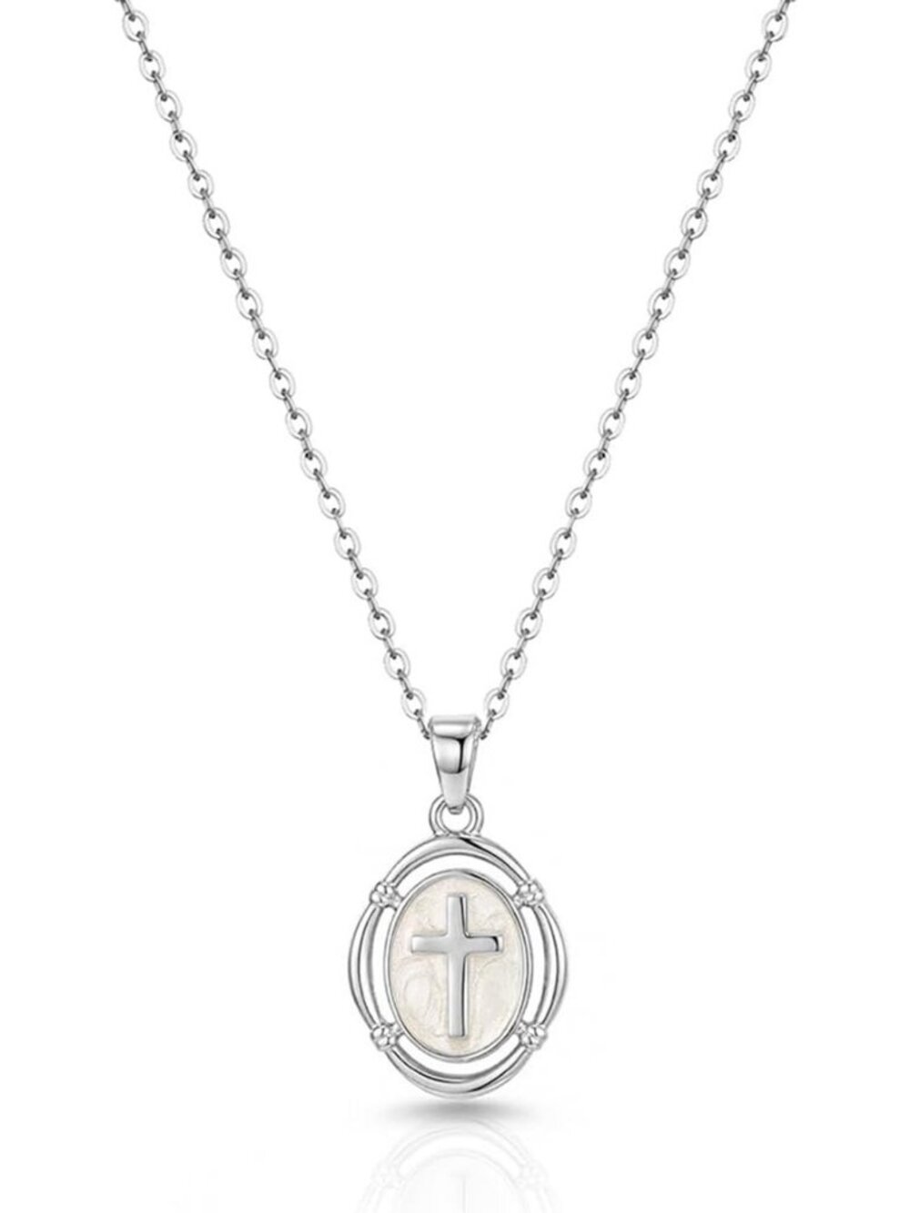 Women's Silver Plated Brass Enamel Lobster Clasp Cross Pendant Necklace
